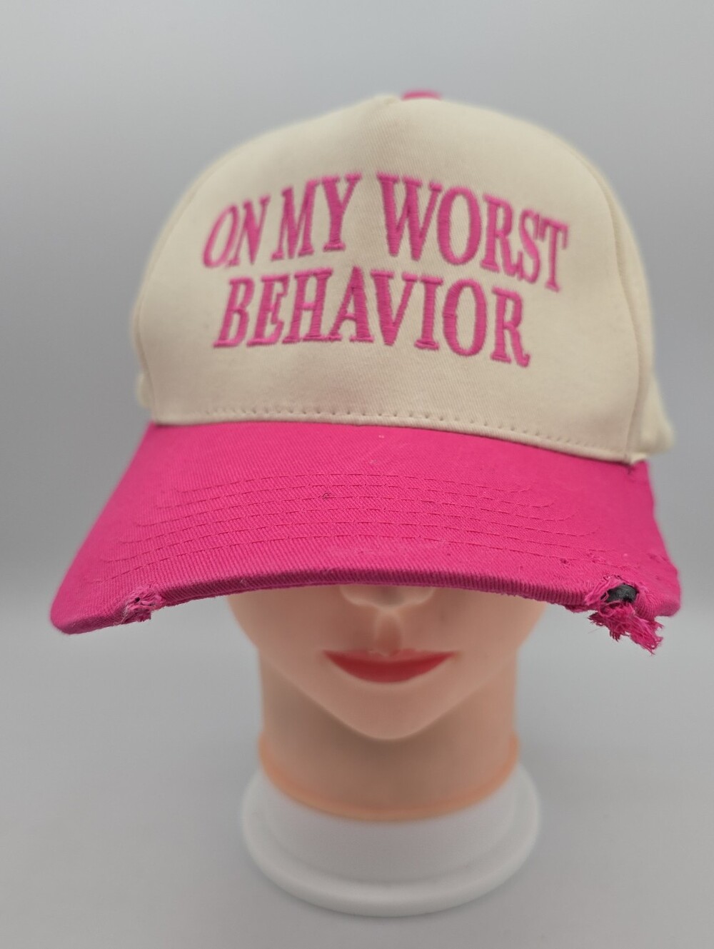 C.C Women's Beige/Pink On My Worst Behavior  Adjustable Snapback Hat (Damaged)